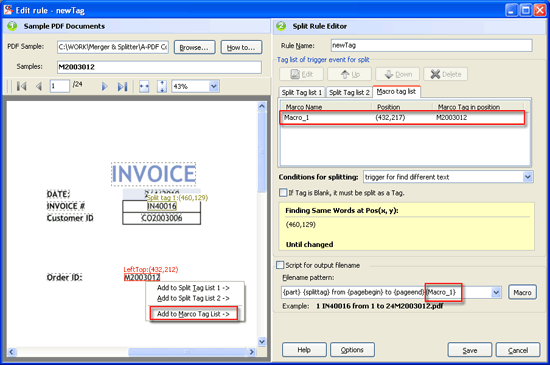 a-pdf content splitter name pattern